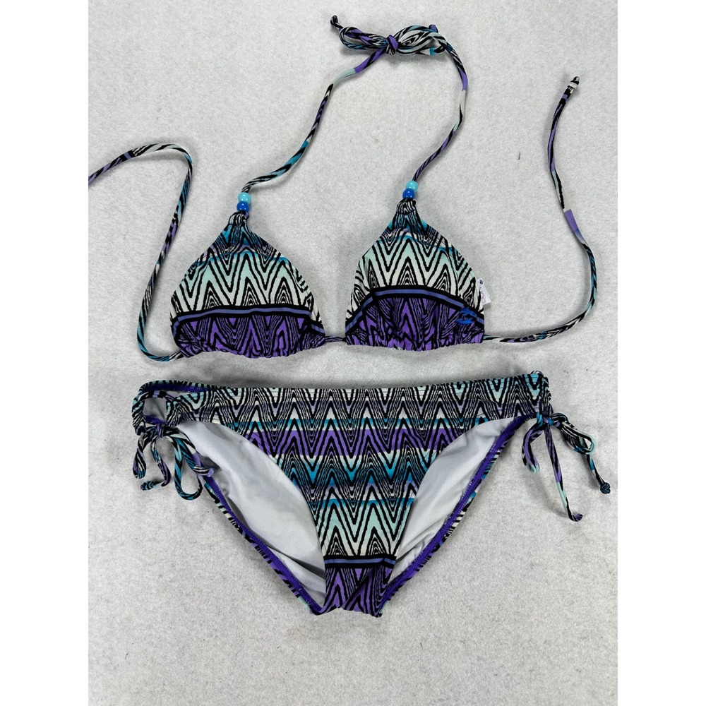 Billabong Chevron Bikini Set Purple Blue Zig Zag Triangle Top M Bottom L